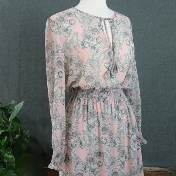 Misa Los Angeles Dress Womens M Smocked Blouson Pink Boho Chic Midi - Picture 6 of 16